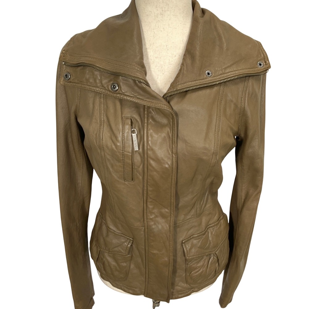 Vince Jacket Womens Small  Brown Leather Asymmetrical Zip Moto‎ Y2K Luxury Chic